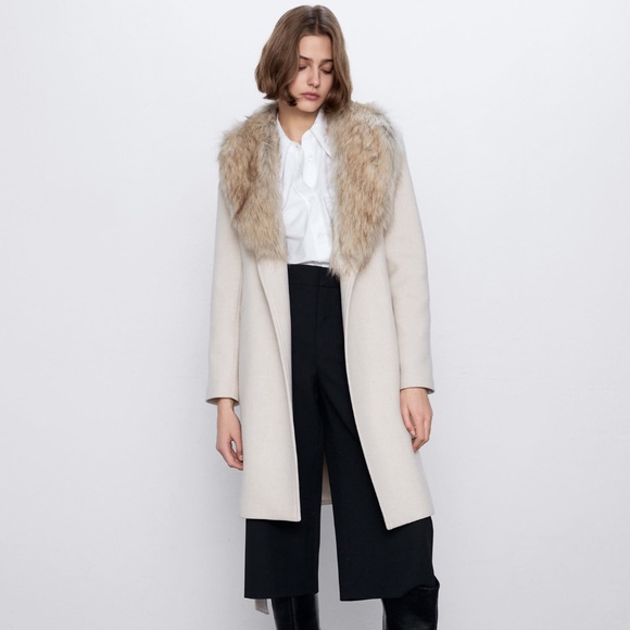Zara Jackets & Coats Zara Wool Blend Coat With Faux Fur Collar Nwt